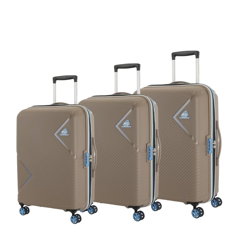American TouristerKamiliant Set of 3 Trolley Bags 55 Cm, 68 Cm and 79 Cm Small, Medium and Large Hard-Sided Polypropylene 4 Wheeler Spinner Luggage (Fossil Grey, Set of 3)
