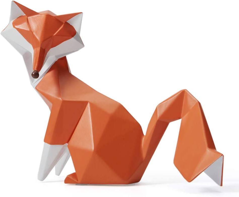 Fox Statue Figurine Modern Animal Sculpture Home Decor Geometric Art Gift for Shelf Desk Living Room 8.0 Inch