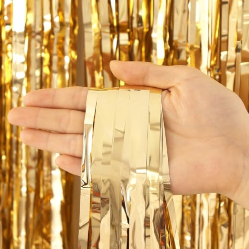 Image of 2 Pack Fringe Curtains Backdrops, Foil Fringe Curtains, Door Streamers for Birthday Wedding Bridal Shower Holiday Graduation Party Decorations, Photo Booth Backdrops, Champagne
