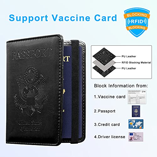 Acdream Passport And Vaccine Card Holder Combo, Cover Case With Cdc Vaccination Card Slot, Leather Travel Documents Organizer Protector, With Rfid Blocking, For Women And Men, Black #TOP2