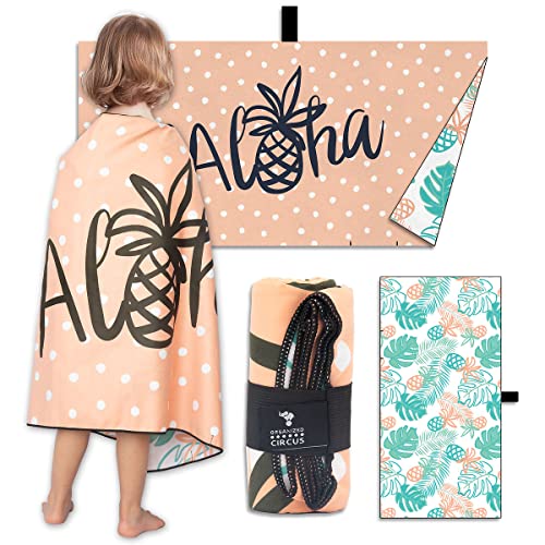 Image of Organized Circus Packable Microfiber Toddler Beach Towel - Quick Dry Travel Towel Lightweight Sand Free Beach Towels for Kids Perfect for Beach, Pool, and Travel for Girls or Boys (Tropical Aloha)