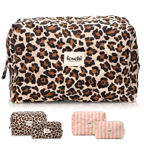 Grande trousse matelassée léopard idéale pour organiser vos voyages et week-ends