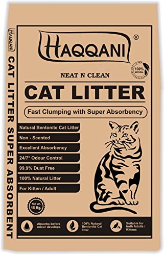 Haqqani Fast Clumping 15kg Cat Litter with Xtra Absorbency Scoopable Smart Natural Bentonite Cat Litter
