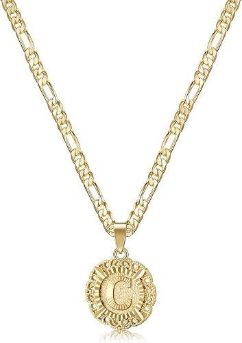 KissYan Collar con inicial para mujeres y niñas, chapado en oro de 14 quilates, collar con dije de letra redonda, monograma mayúscula, collar de