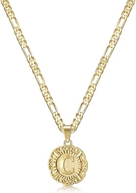 KissYan Initial Necklaces for Women, 14K Gold Plated Round Letter Pendant Capital Monogram Necklace Alphabets from A-Z Figaro Chain Jewelry