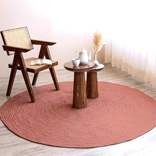 Image of Natural Jute Rounds Rug - Vibrant Color Handwoven Area Carpet for Living Room, Bedroom & Boho Decor - Eco-Friendly Circular Mat - Multiple Sizes & Colors -(Rust, 3x3 feet