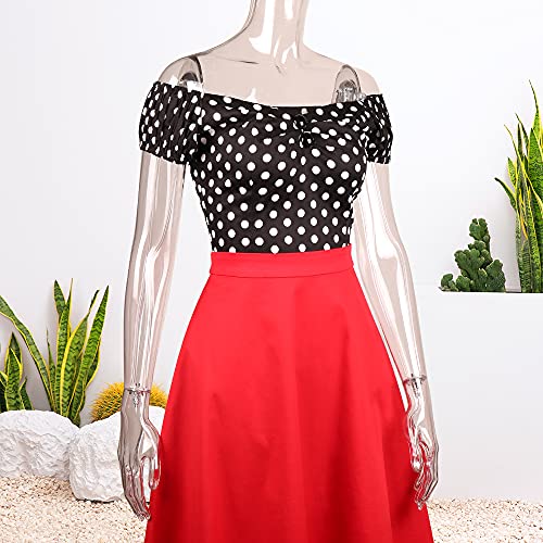 Image of YARN & INK Women's Rockabilly Tops 1950s Pinup Shirt Casual Off Shoulder Vintage Blouse