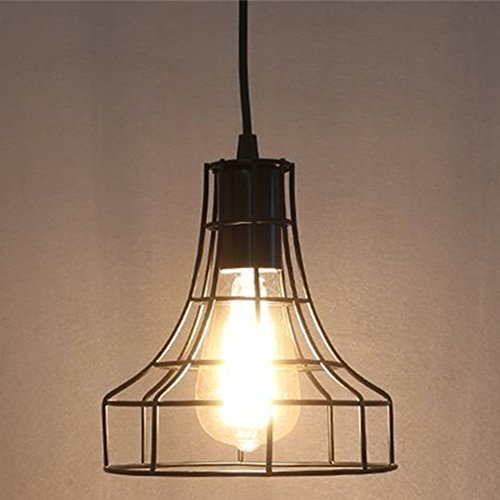 Vintage Metal Pendant Lamps Lighting Chandelier Light Industrial Loft Retro Metal Wire Cage Black Chandelier Hanging E27 Pendant Light Fixture #TOP1