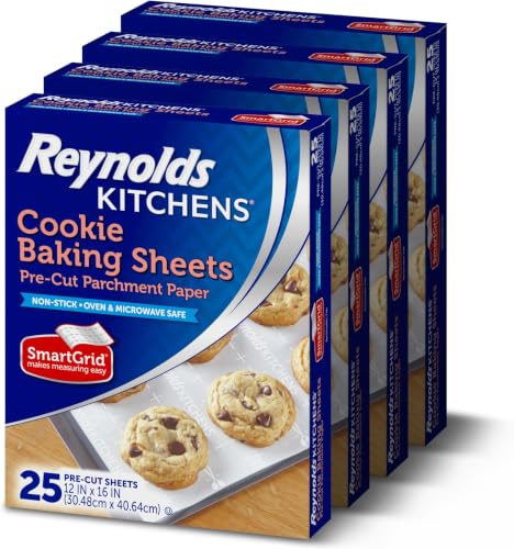 Image of Reynolds Kitchens Cookie Baking Sheets, Pre-Cut Parchment Paper, 25 Count (Pack of 24)