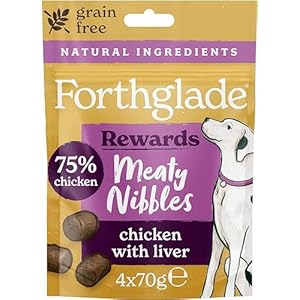 Forthglade Chicken with Liver Meaty Nibbles – 100% Natural Soft-Bite Dog Treats – 75% Chicken, Grain Free, Air-Dried, Perfect for Rewarding – Suitable for 2+ Months – 4 x 70g Resealable Bags