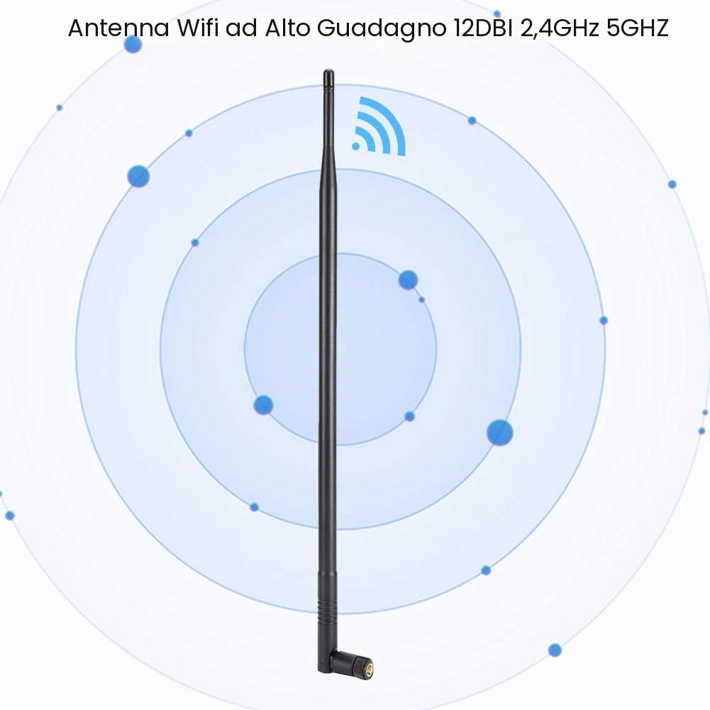 Antenna Wifi ad Alto Guadagno, 12DBi 2.4GHz 5GHz Booster Direzionale Guadagno Wireless RP SMA Doppia Banda Modem Router Lungo Raggio per Dispositivi ai Rete Telecamere Sicurezza PC Estensore Internet