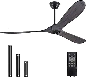60 Inch Ceiling Fan No Light ,Wood Outdoor Ceiling Fans for Patios Living Room Gazebo Mid Century Modern Big Waterproof Ceiling Fans without Lights with Downrod(Grey)