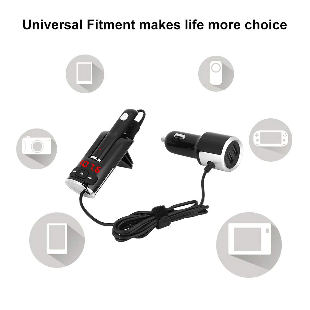 Transmisor Bluetooth, Adaptador de Radio FM Reproductor MP3 Kit Manos Libres para Auto con Cargador USB Dual para transmisión de Audio en vehículos