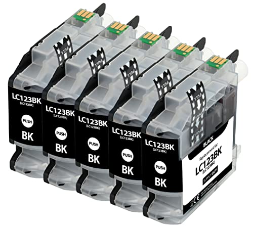 Supply Guy 5 Cartuchos de Tinta Compatible con Brother LC 123 (Negro) para Brother DCP J132w DCP J150 DCP J152w DCP J152wr DCP J172w DCP J4110dw DCP J4110w