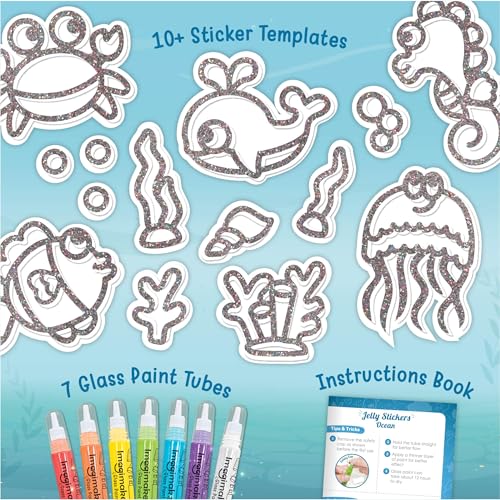 Image of Imagimake DIY Jelly Stickers - Ocean | 3D Gel Stickers Craft Kit for Kids | Window, Bottle & Mug Decoration | Non-Toxic Glass Paints | Age 3+