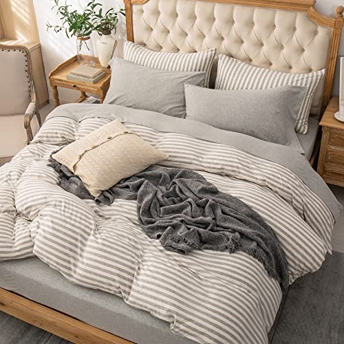 PURE ERA Jersey Knit 4pc Bed Sheet Set 100% T-Shirt Heather Cotton Super Soft Comfy Breathable Fits Mattress Up to 20" Extra Deep Pocket (Heather Light Grey, Cal King)