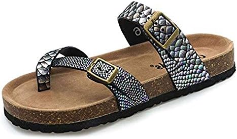 Women's Bork-30 Vegan Leather Toe-Loop Buckle Flats Sandals
