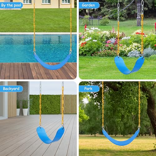 Image of Sunnyglade 2PCS Swings Seats Heavy Duty with 66 inch Chain, Playground Swing Set Accessories Replacement with Snap Hooks, Support 250lb (2, Blue)