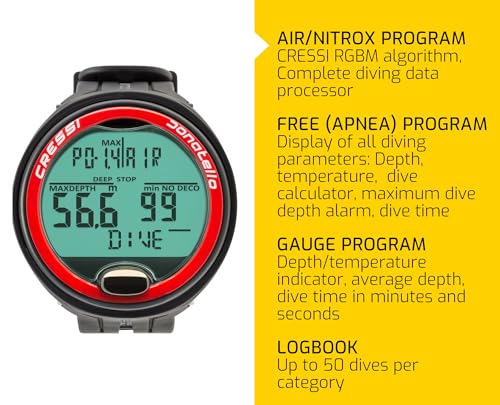 Image of CRESSI Donatello Scuba Dive Computer, Single-Button Interface, Black /White