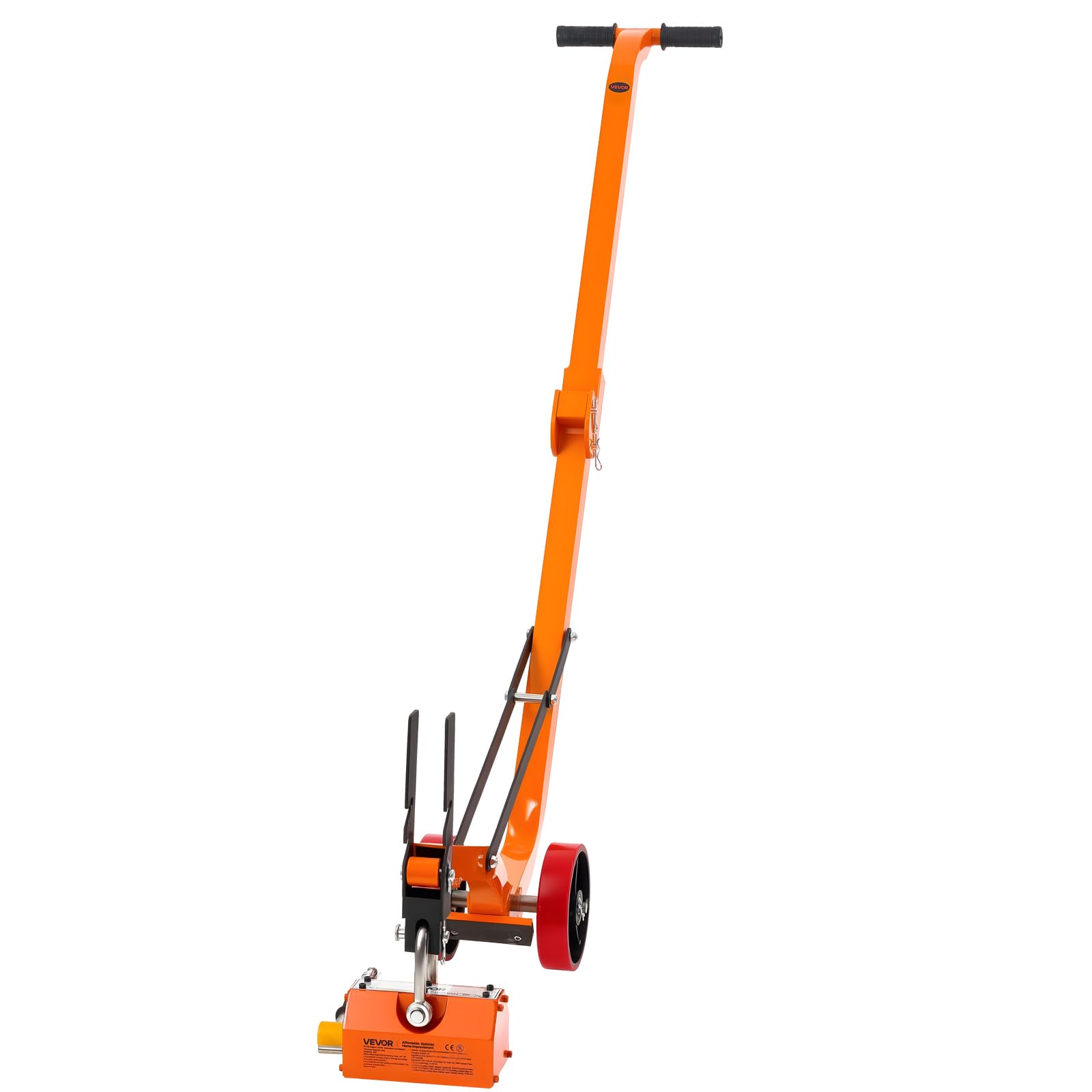 VEVOR Sollevatore Magnetico per Lastre, Capacità di 600 kg, Carrello in Acciaio con Sollevamento Magnetico e 2 Ruote, Maniglia Regolabile, Neodimio N42, Pieghevole per il Sollevamento di Tombini