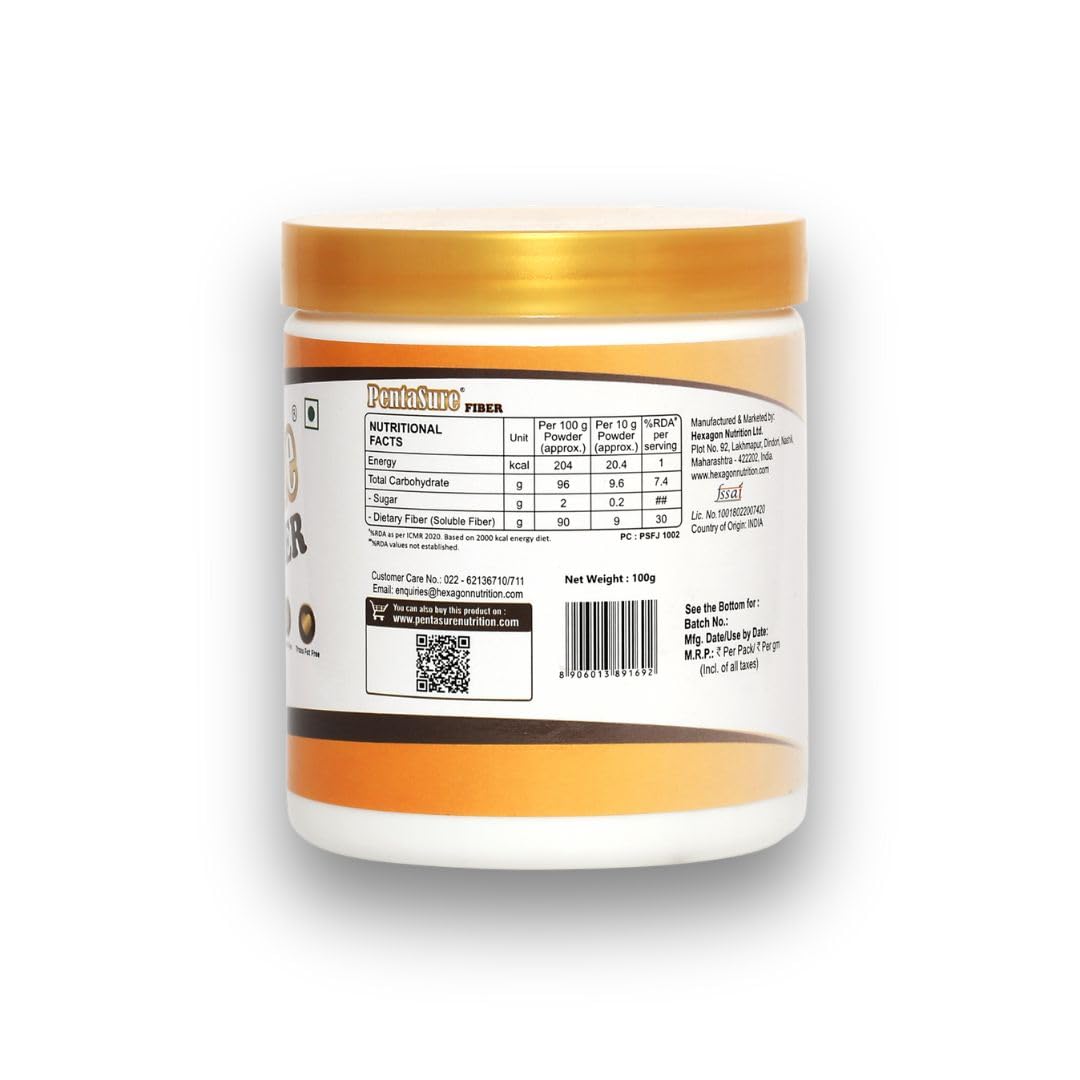 PentaSure Fiber - Resistant Maltodextrin - 100g | Tasteless, Odourless, Clear | 100% Soluble | Prebiotic for Gut & Metabolic Health | 9g Fiber per 10g Powder