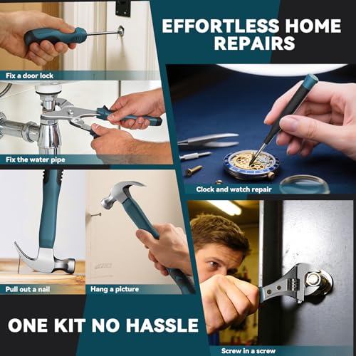 Image of Home Tool Kit 199 Piece Basic Household Auto Repair Tool Set Car Toolbox General Hand Tool Kit for Home Men Women DIY with Plastic Toolbox (Blue and black)