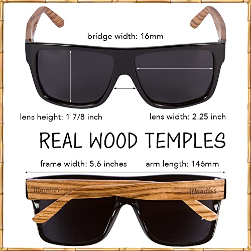 Woodies Black Oversized Flat Top Square Zebra Wood Sunglasses With Dark Polarized Lens For Men And Women | 100% Uva/Uvb Protection #TOP1