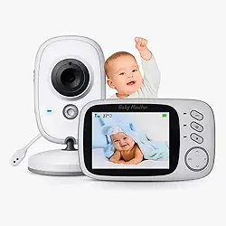 Câmera Babá Eletrônica com Monitor Portátil 3.2', Visão Noturna Automática, Áudio Bidirecional, Sensor de Temperatura e Música | Ideal para Recém-Nascidos