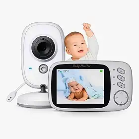 Câmera Babá Eletrônica com Monitor Portátil 3.2', Visão Noturna Automática, Áudio Bidirecional, Sensor de Temperatura e Música | Ideal para Recém-Nascidos