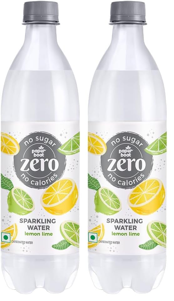Image of Paper Boat Lemon Lime Sparkling Water, 600ml | Carbonated Water | Zero Sugar, Zero Calories I Sugar Free (Pack of 2)