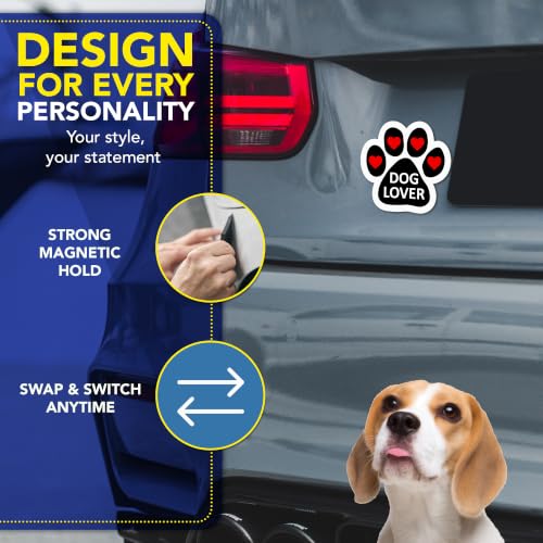 Image of Dog Lover Pawprint Car Magnet 5 Inch 2 Pack, Dog Lover Gift, Made in USA | Heavy duty magnetic decal for car, truck, SUV or fridge, full color UV printed