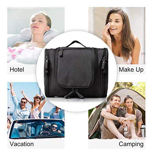 Image of ERHETUS Multifunctional Extra Large 20 Cms Cosmetic Bag for Travel | Makeup Organiser for Accessories for Women | Waterproof Household Grooming Kit Storage Bags with Hook for Hanging for Men - Black