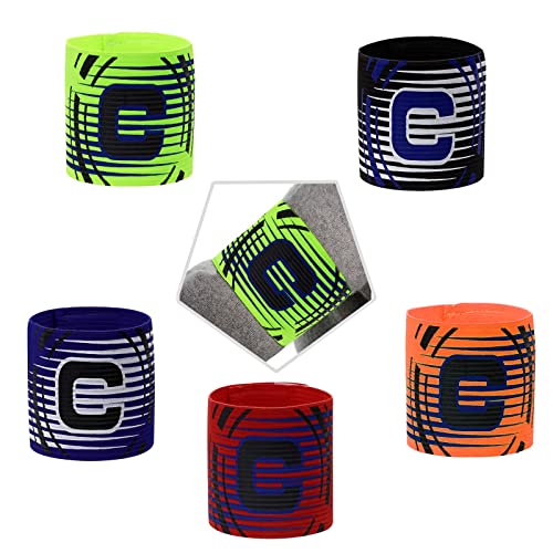 5 piezas de fútbol capitán brazalete niños capitán brazalete tamaño ajustable elástico capitán brazalete pulsera multicolor fútbol elástico brazaletes adultos 5 colores -1 Cover