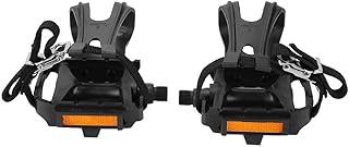 Bike Pedals, 1 Pair Nylon Cycling Pedals Bicycle Pedals with Toe Clips Straps Bikes Accessories for Mountain Bikes, Road Bike, Exercise Bike