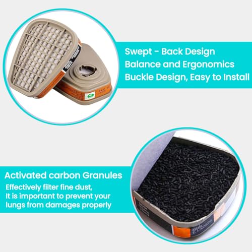 Image of Serplex 2PCS Filter Cartridges for 6001 Respirator Mask, Replacement Cartridge Filters for Industrial Respirator Mask, Effective Chemical Protection Filters for Paint Spraying and Vapor Safety
