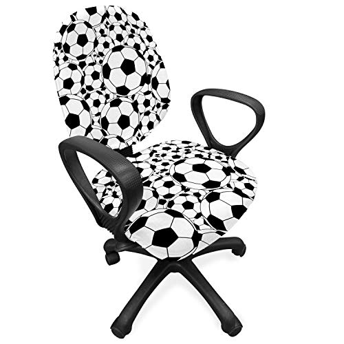 ABAKUHAUS Football Housse pour Chaise de Bureau, Monochrome Balles garçons, Couverture de Protection en Tissu Décorative Élastique, Noir Blanc