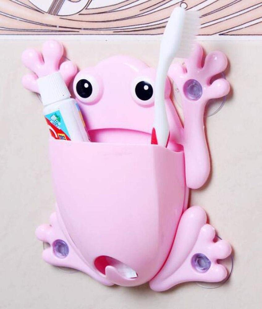 Uteruik Style-2 Novelty Toothbrush Holder With Suction Cup Cartoon Wall Mount Toothbrushes Frog Design Toothpaste Holder Bathroom Tool Accessories, 1Pcs