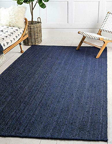Farmhouse Jute-Teppich, handgewebt in Blau, für Heimdekoration, Küche, Flur, Wohnzimmer (180 x 180...