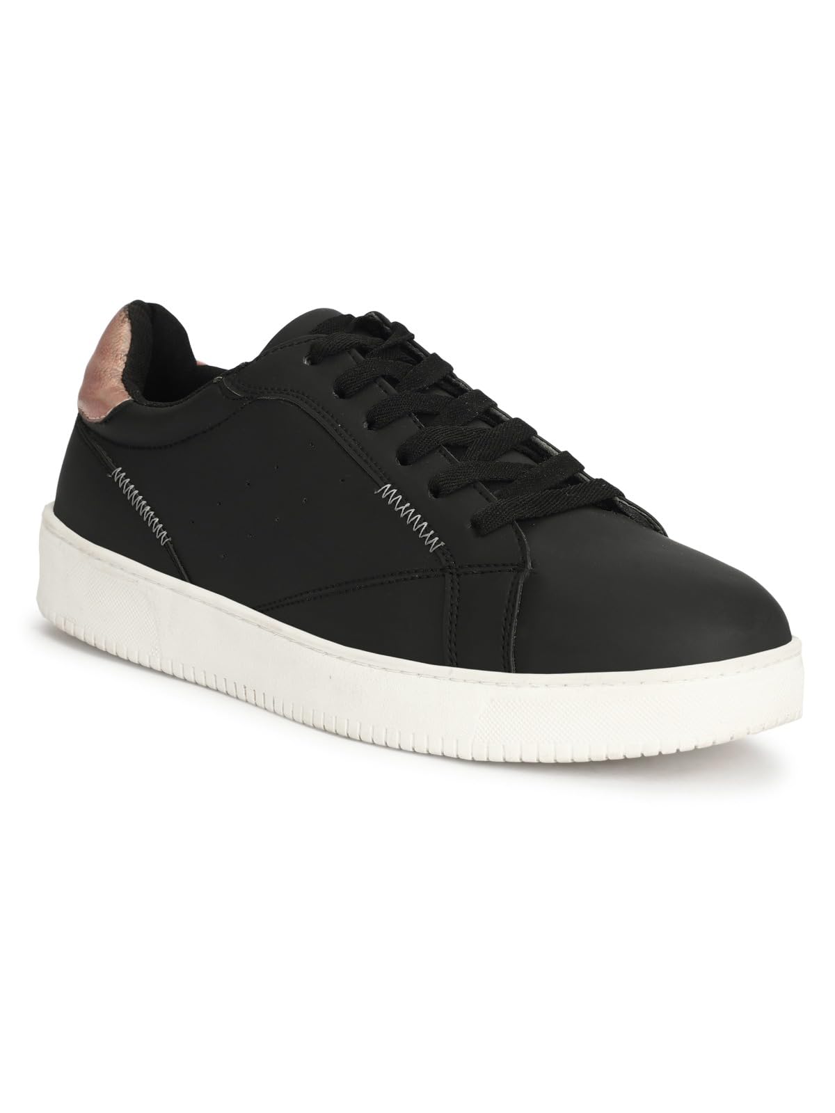 Women Black Casual Sneakers | Lightweight Comfortable Walking Shoes | Cushioned Insole | Anti-Slip Sole | Breathable Lace-Up Stylish Sneakers-picture-27