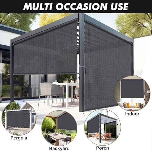 Image of Artpuch Custom Size Patio Shades Roll Up Outdoor Roller Shade, Cordless Exterior Roller Blinds Cloth for Porch Pergola Gazebo, Blue Gray