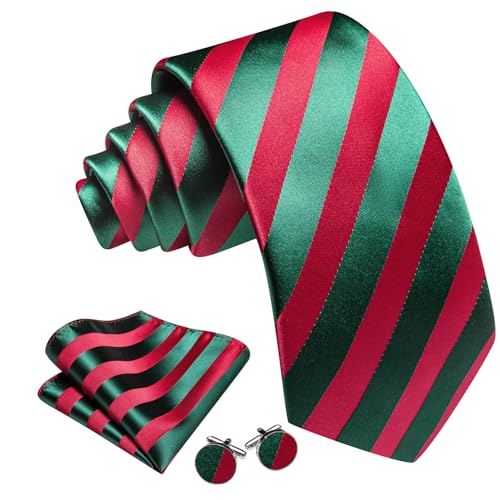 Image of Barry.Wang Man Stripe Ties Set Silk Woven Pocket Square Necktie Cufflinks Formal Party Business