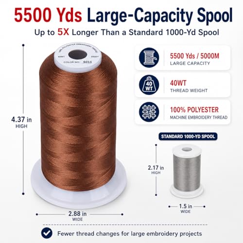 Image of Simthread Embroidery Thread 5000M 40WT Polyester, Toasted Almond S015 | 5000M 40WT polyester thread feeds smoothly for home or commercial embroidery projects.