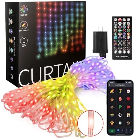 Smart LED Curtain Lights, 540 LEDs, Dynamic Ambiance Lights for Bedroom, Living Room, Outdoor Decor, APP Control, Music Sync, Custom Text & GIF Display, 144+ Patterns, IP65 Waterproof, 5 x 6.9ft