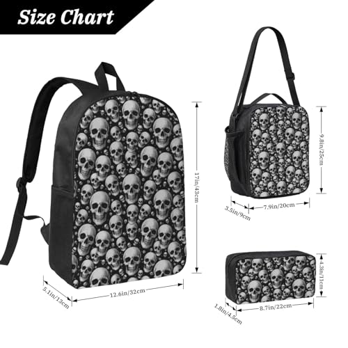 Unisex Backpack Set 3 Piece Backpack + Pencil Case + Lunch Bag Combination （for Skull）4