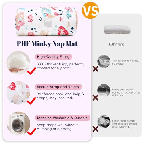 Image of PHF Soft Toddler Nap Mat with Removable Pillow, Rollup Design Kids Sleeping Mat, Slumber Bags for Girls, 50 inchx20 inch Toddler Sleeping Bag for Daycare Preschool Travel Camping, Mermaid