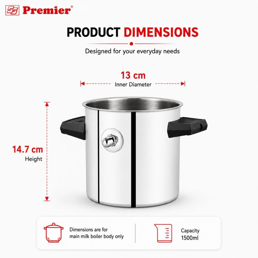 Premier Aluminium Milk Boiler 1 Litre | Whistle Indication | Anti-Overflow Design | Heat-Resistant Bakelite Handle | Spill Proof Lid | Gas Stove Compatible | Milk Cooker/Milk Pot 4
