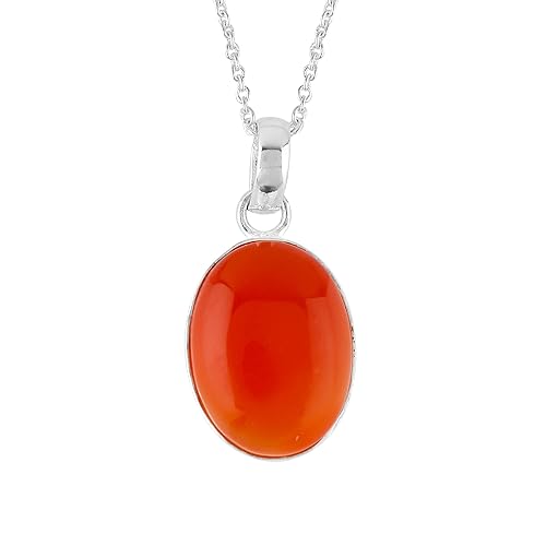 Carnelian Oval Pendant Necklace, Crystals Pendant, Energy Healing Crystals Birthstone Jewelry, 16 + 2 Inch Silver Plated Adjustable Chain