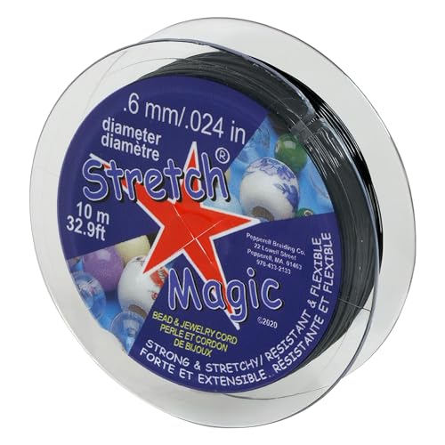 Image of Stretch Magic Elastic Beading Cord - Black Color, 0.6mm in Diameter, 10-Meter (32 ft) - Easy to Knot, Strong & Stretchy String for Making Beaded Jewelry