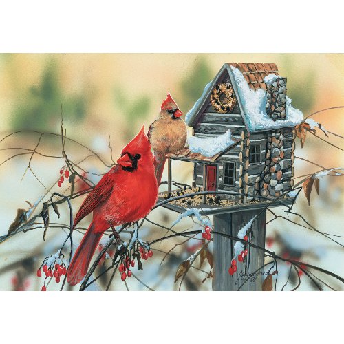 SUNSOUT INC Cardinal's Rustic Retreat - Bird and Birdhouse Winter Puzzle - 500 pc Jigsaw Puzzle