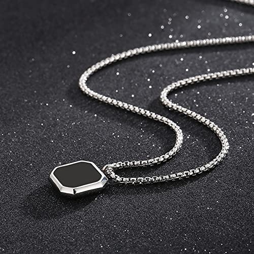 Fashion Frill Men's Jewellery Black Silver Chain For Men Boys Geometric Stainless Steel Black Silver Locket Pendant Necklace Chain For Men Boys Anniversary Gift For Husband Gift Chains (Image - 2)